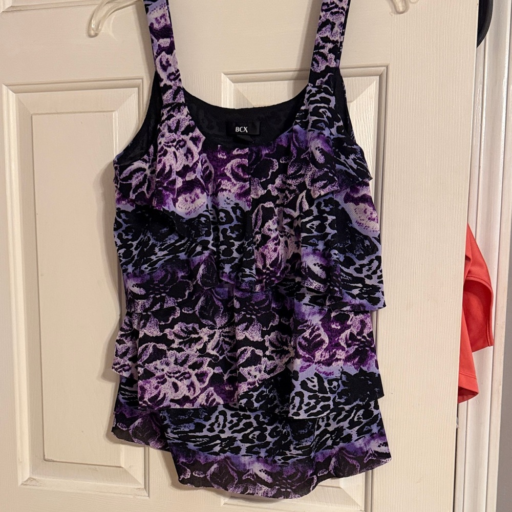 BCX Layered Camisole with Purple and Black Floral Print